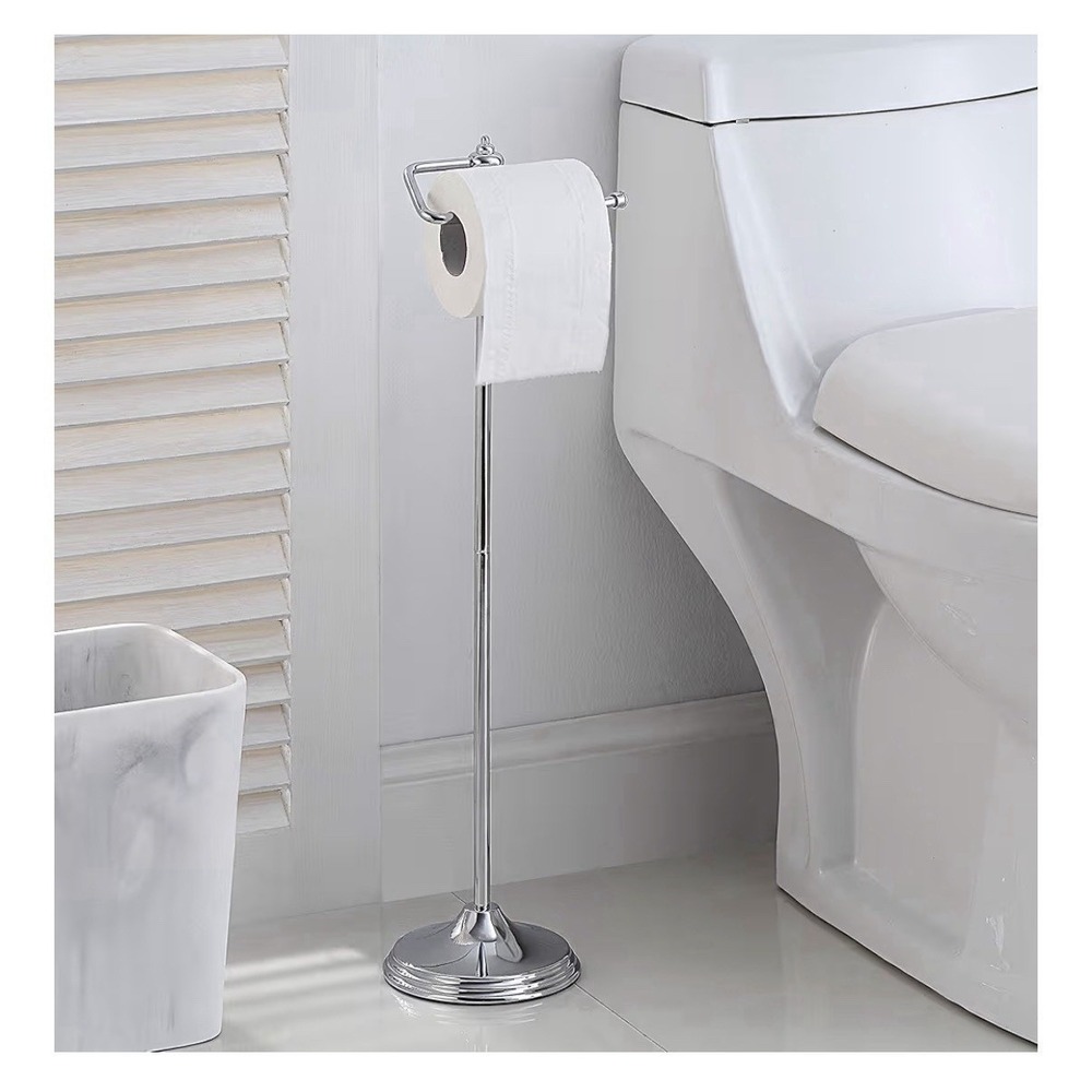 Bathroom Free Standing Toilet Tissue Paper Roll Holder Stand with Reserve Functi